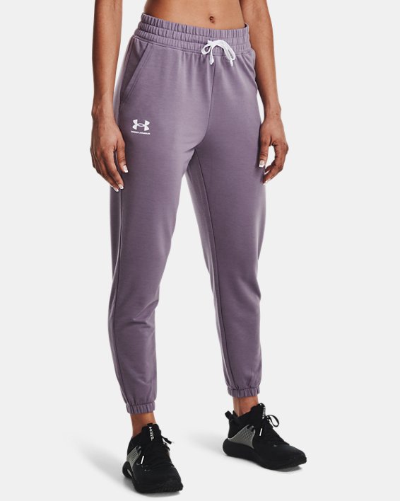 Pantalones de entrenamiento UA Rival Terry para Mujer, Purple, pdpMainDesktop image number 0